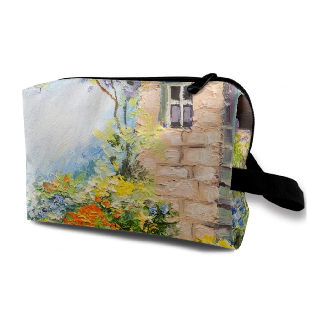 TropicalLife NIXUX Cosmetic Bag for Women The House In The Garden Make up Bag Travel Waterproof Toiletry Bag Zipper Portable Small Pencil Brushes Bag with Handle Strap
