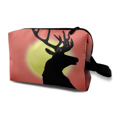 TropicalLife NIXUX Cosmetic Bag for Women Deer In The Moonlight Make up Bag Travel Waterproof Toiletry Bag Zipper Portable Small Pencil Brushes Bag with Handle Strap