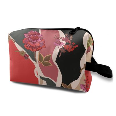 TropicalLife NIXUX Cosmetic Bag for Women Vintage Flower Pattern Make up Bag Travel Waterproof Toiletry Bag Zipper Portable Small Pencil Brushes Bag with Handle Strap