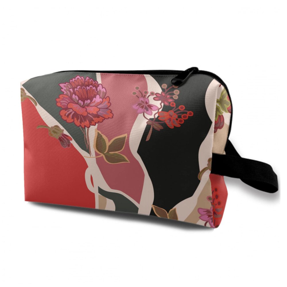 TropicalLife NIXUX Cosmetic Bag for Women Vintage Flower Pattern Make up Bag Travel Waterproof Toiletry Bag Zipper Portable Small Pencil Brushes Bag with Handle Strap