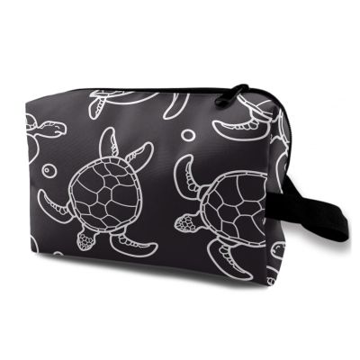 TropicalLife NIXUX Cosmetic Bag for Women Floating Turtle Pattern Make up Bag Travel Waterproof Toiletry Bag Zipper Portable Small Pencil Brushes Bag with Handle Strap