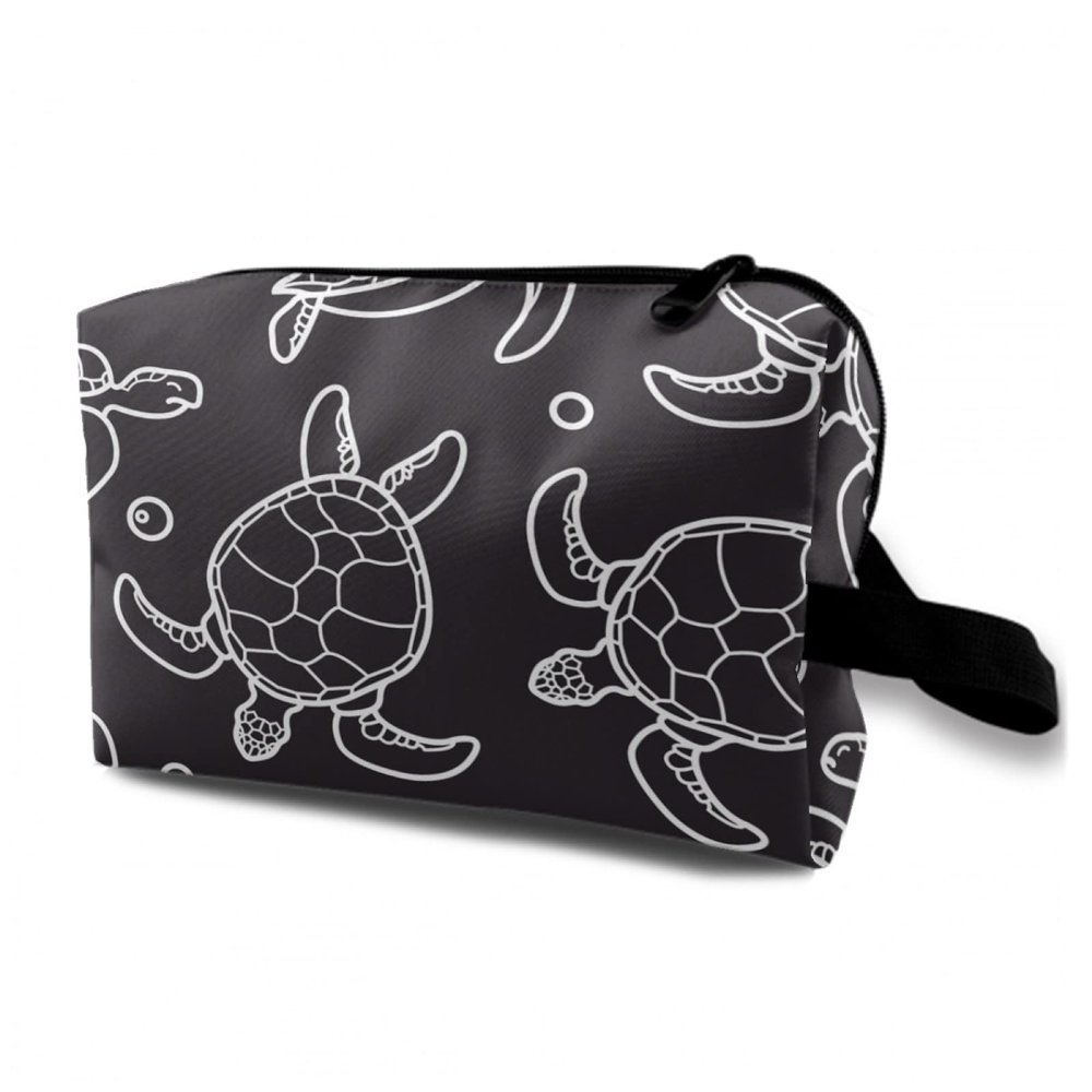 TropicalLife NIXUX Cosmetic Bag for Women Floating Turtle Pattern Make up Bag Travel Waterproof Toiletry Bag Zipper Portable Small Pencil Brushes Bag with Handle Strap