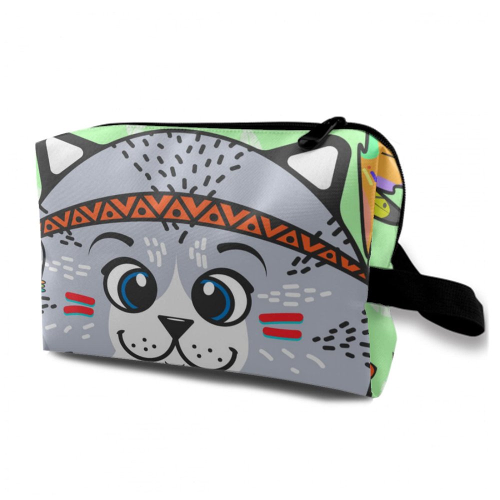 TropicalLife NIXUX Cosmetic Bag for Women Lovely Cat Print Make up Bag Travel Waterproof Toiletry Bag Zipper Portable Small Pencil Brushes Bag with Handle Strap