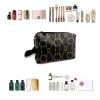 TropicalLife NIXUX Cosmetic Bag for Women Elegant Geometry Print Make up Bag Travel Waterproof Toiletry Bag Zipper Portable Small Pencil Brushes Bag with Handle Strap view 4