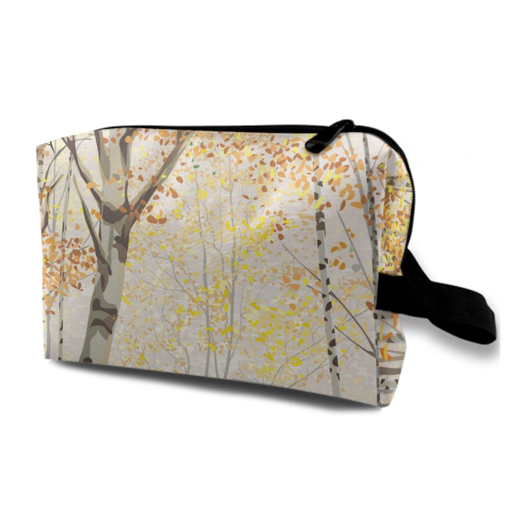 TropicalLife NIXUX Cosmetic Bag for Women The Birch Trees In Autumn Make up Bag Travel Waterproof Toiletry Bag Zipper Portable Small Pencil Brushes Bag with Handle Strap
