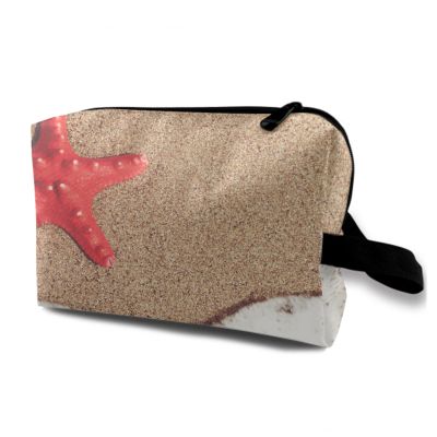 TropicalLife NIXUX Cosmetic Bag for Women Starfish On The Beach Make up Bag Travel Waterproof Toiletry Bag Zipper Portable Small Pencil Brushes Bag with Handle Strap