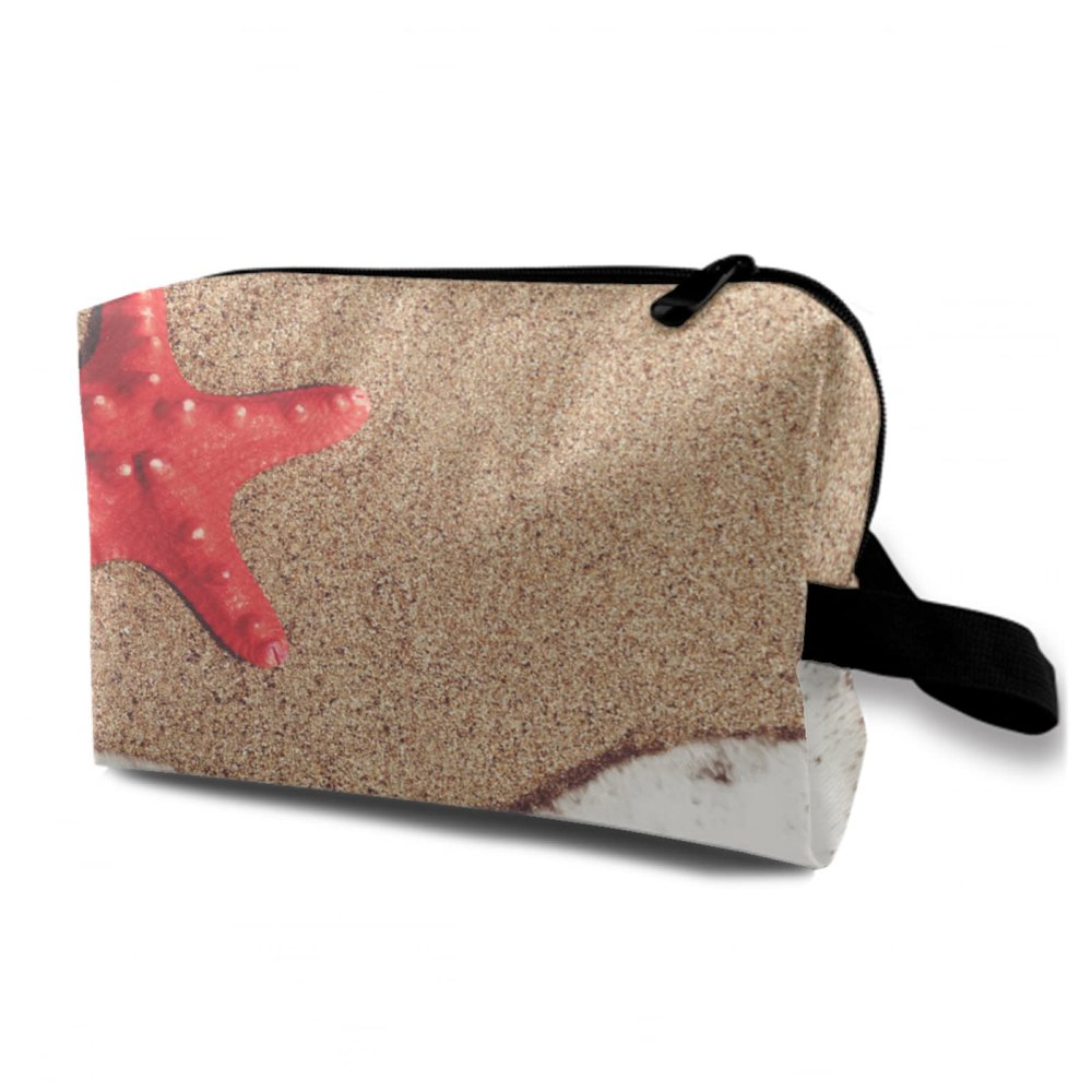 TropicalLife NIXUX Cosmetic Bag for Women Starfish On The Beach Make up Bag Travel Waterproof Toiletry Bag Zipper Portable Small Pencil Brushes Bag with Handle Strap
