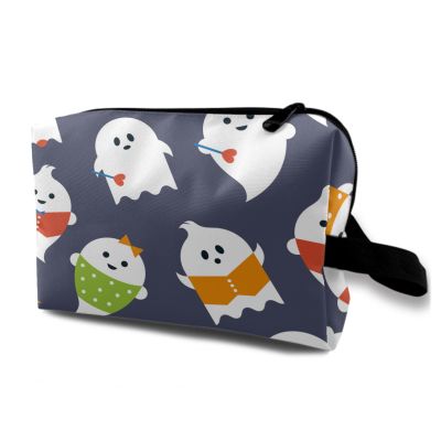 TropicalLife NIXUX Cosmetic Bag for Women Interesting Ghost Pattern Make up Bag Travel Waterproof Toiletry Bag Zipper Portable Small Pencil Brushes Bag with Handle Strap