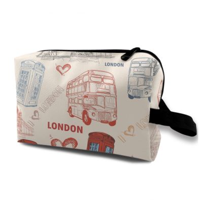 TropicalLife NIXUX Cosmetic Bag for Women Tower of London Make up Bag Travel Waterproof Toiletry Bag Zipper Portable Small Pencil Brushes Bag with Handle Strap
