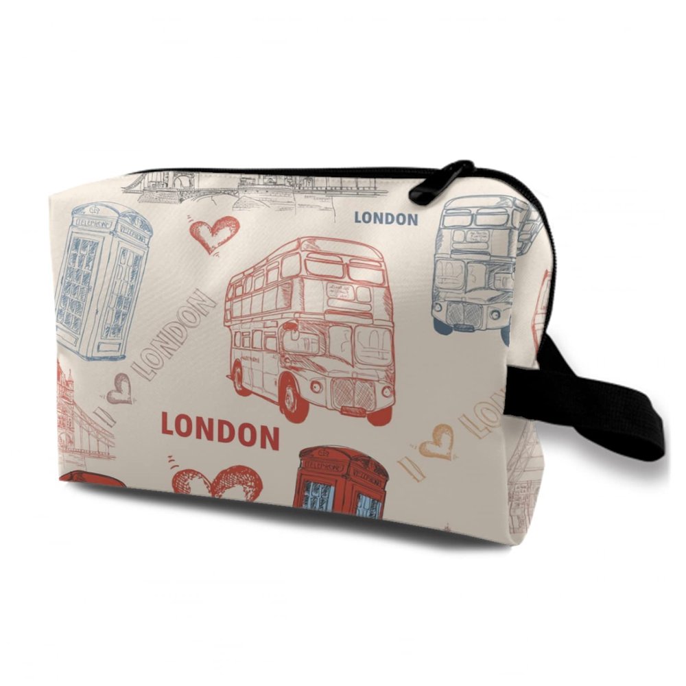 TropicalLife NIXUX Cosmetic Bag for Women Tower of London Make up Bag Travel Waterproof Toiletry Bag Zipper Portable Small Pencil Brushes Bag with Handle Strap
