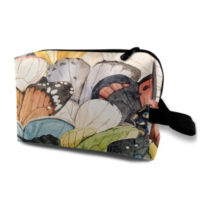 TropicalLife NIXUX Cosmetic Bag for Women Butterfly oil Painting Make up Bag Travel Waterproof Toiletry Bag Zipper Portable Small Pencil Brushes Bag with Handle Strap