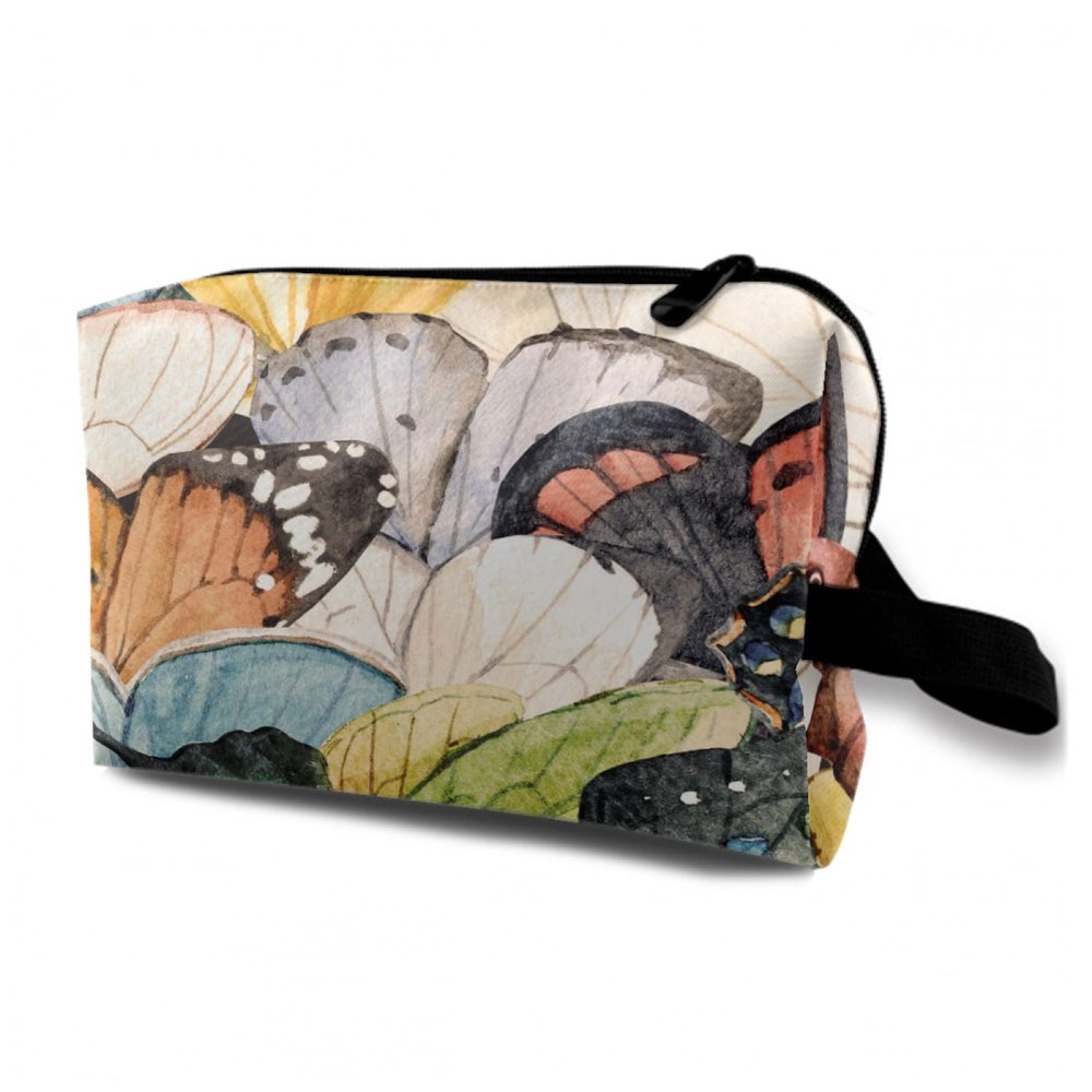 TropicalLife NIXUX Cosmetic Bag for Women Butterfly oil Painting Make up Bag Travel Waterproof Toiletry Bag Zipper Portable Small Pencil Brushes Bag with Handle Strap