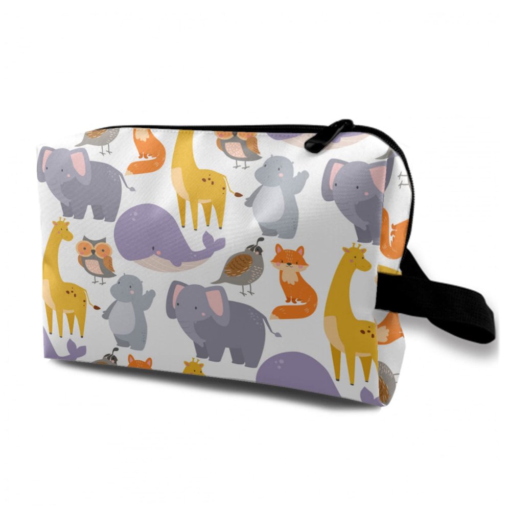 TropicalLife NIXUX Cosmetic Bag for Women Zoo Animal Patterns Make up Bag Travel Waterproof Toiletry Bag Zipper Portable Small Pencil Brushes Bag with Handle Strap