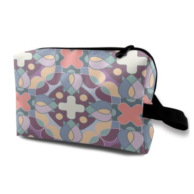 TropicalLife NIXUX Cosmetic Bag for Women Repeated Flowers and Patterns Make up Bag Travel Waterproof Toiletry Bag Zipper Portable Small Pencil Brushes Bag with Handle Strap