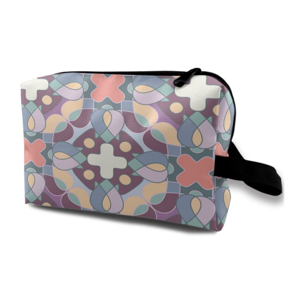 TropicalLife NIXUX Cosmetic Bag for Women Repeated Flowers and Patterns Make up Bag Travel Waterproof Toiletry Bag Zipper Portable Small Pencil Brushes Bag with Handle Strap