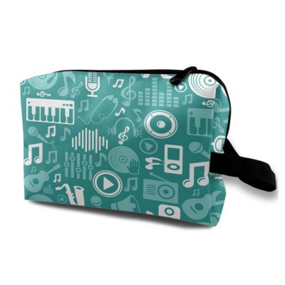 TropicalLife NIXUX Cosmetic Bag for Women Color Music Note Make up Bag Travel Waterproof Toiletry Bag Zipper Portable Small Pencil Brushes Bag with Handle Strap