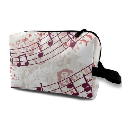 TropicalLife NIXUX Cosmetic Bag for Women Music Staff and Floral Make up Bag Travel Waterproof Toiletry Bag Zipper Portable Small Pencil Brushes Bag with Handle Strap