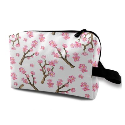 TropicalLife NIXUX Cosmetic Bag for Women Japanese Cherry Blossoms Make up Bag Travel Waterproof Toiletry Bag Zipper Portable Small Pencil Brushes Bag with Handle Strap