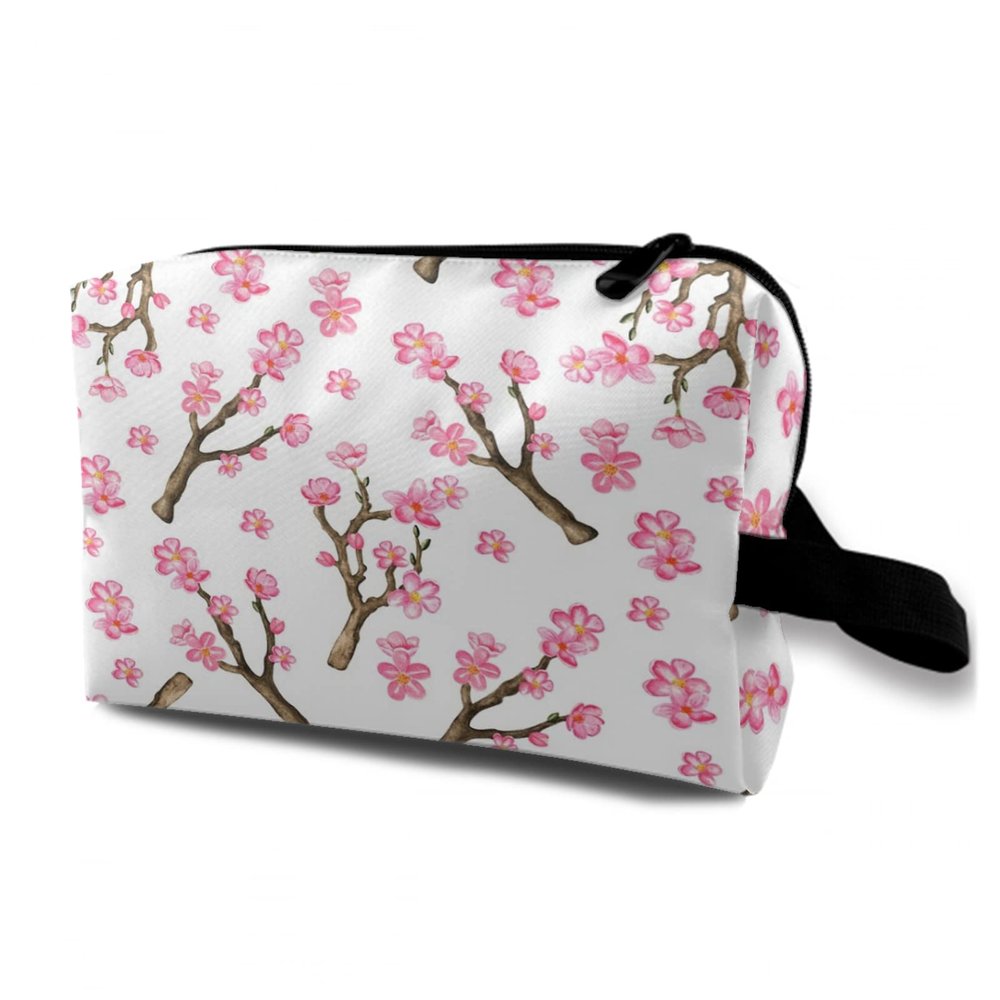 TropicalLife NIXUX Cosmetic Bag for Women Japanese Cherry Blossoms Make up Bag Travel Waterproof Toiletry Bag Zipper Portable Small Pencil Brushes Bag with Handle Strap