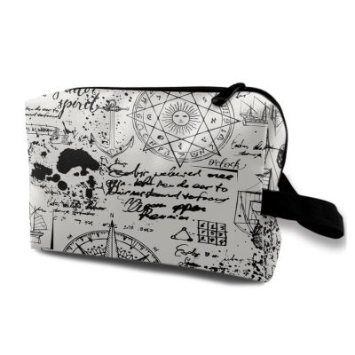 TropicalLife NIXUX Cosmetic Bag for Women Diary of The Voyage Make up Bag Travel Waterproof Toiletry Bag Zipper Portable Small Pencil Brushes Bag with Handle Strap