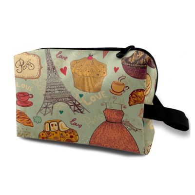 TropicalLife NIXUX Cosmetic Bag for Women Vintage Paris Symbol Make up Bag Travel Waterproof Toiletry Bag Zipper Portable Small Pencil Brushes Bag with Handle Strap