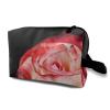 TropicalLife NIXUX Cosmetic Bag for Women Red and White Rose Pattern Make up Bag Travel Waterproof Toiletry Bag Zipper Portable Small Pencil Brushes Bag with Handle Strap view 1