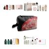 TropicalLife NIXUX Cosmetic Bag for Women Red and White Rose Pattern Make up Bag Travel Waterproof Toiletry Bag Zipper Portable Small Pencil Brushes Bag with Handle Strap view 4