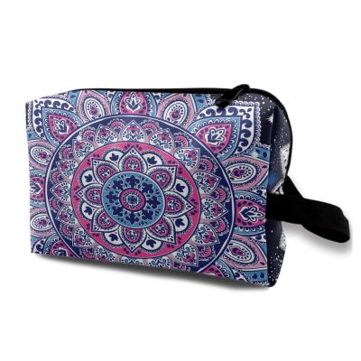 TropicalLife NIXUX Cosmetic Bag for Women Indian National Flowers Make up Bag Travel Waterproof Toiletry Bag Zipper Portable Small Pencil Brushes Bag with Handle Strap