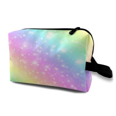 TropicalLife NIXUX Cosmetic Bag for Women Flashing Rainbow Make up Bag Travel Waterproof Toiletry Bag Zipper Portable Small Pencil Brushes Bag with Handle Strap