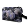 TropicalLife NIXUX Cosmetic Bag for Women Marine Jellyfish Pattern Make up Bag Travel Waterproof Toiletry Bag Zipper Portable Small Pencil Brushes Bag with Handle Strap view 1