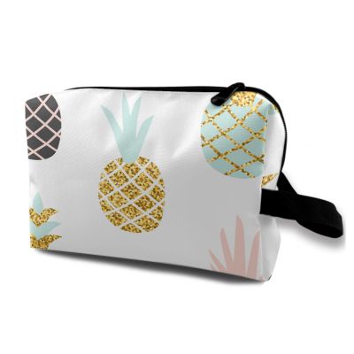 TropicalLife NIXUX Cosmetic Bag for Women Variety of Pineapples Make up Bag Travel Waterproof Toiletry Bag Zipper Portable Small Pencil Brushes Bag with Handle Strap