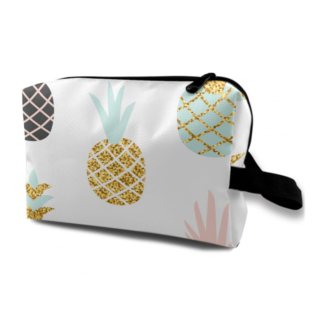 TropicalLife NIXUX Cosmetic Bag for Women Variety of Pineapples Make up Bag Travel Waterproof Toiletry Bag Zipper Portable Small Pencil Brushes Bag with Handle Strap