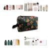 TropicalLife NIXUX Cosmetic Bag for Women Repeated Patterns Of Flowers And Leaves Make up Bag Travel Waterproof Toiletry Bag Zipper Portable Small Pencil Brushes Bag with Handle Strap view 4