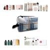 TropicalLife NIXUX Cosmetic Bag for Women Striped Grid Print Make up Bag Travel Waterproof Toiletry Bag Zipper Portable Small Pencil Brushes Bag with Handle Strap view 4