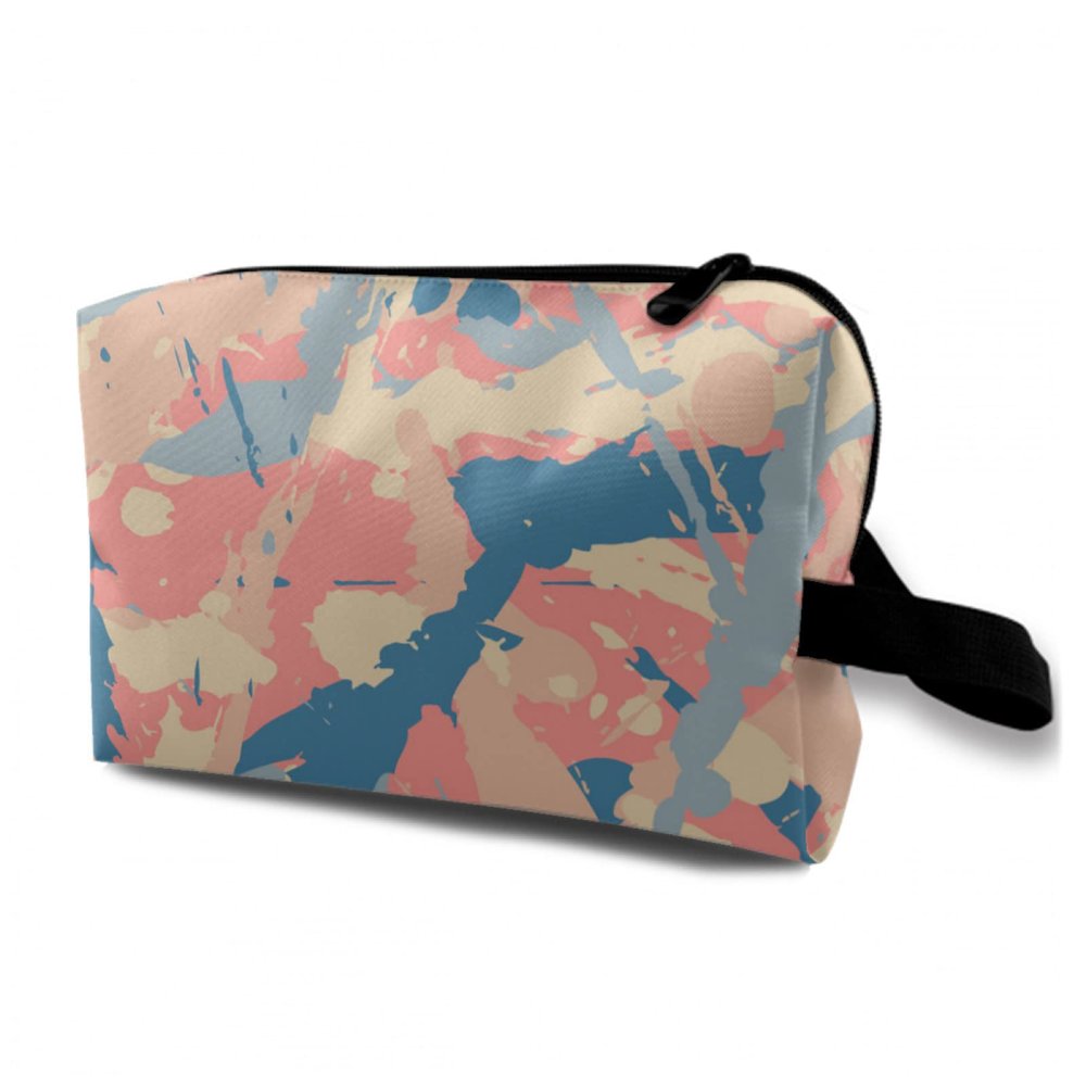TropicalLife NIXUX Cosmetic Bag for Women Abstract Camouflage Pattern Make up Bag Travel Waterproof Toiletry Bag Zipper Portable Small Pencil Brushes Bag with Handle Strap