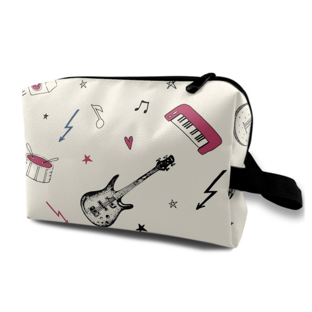 TropicalLife NIXUX Cosmetic Bag for Women Various Music Note Make up Bag Travel Waterproof Toiletry Bag Zipper Portable Small Pencil Brushes Bag with Handle Strap