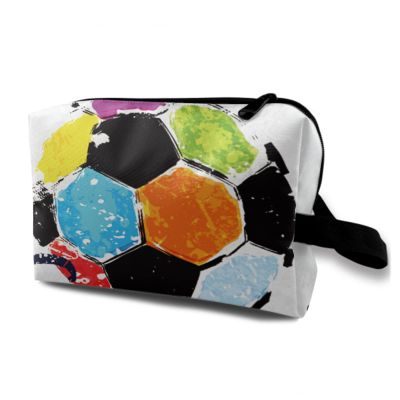 TropicalLife NIXUX Cosmetic Bag for Women Colored Football Pattern Make up Bag Travel Waterproof Toiletry Bag Zipper Portable Small Pencil Brushes Bag with Handle Strap