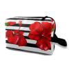 TropicalLife NIXUX Cosmetic Bag for Women Stripes and Flower Pattern Make up Bag Travel Waterproof Toiletry Bag Zipper Portable Small Pencil Brushes Bag with Handle Strap view 1