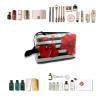 TropicalLife NIXUX Cosmetic Bag for Women Stripes and Flower Pattern Make up Bag Travel Waterproof Toiletry Bag Zipper Portable Small Pencil Brushes Bag with Handle Strap view 4