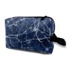 TropicalLife NIXUX Cosmetic Bag for Women Blue Marble Texture Make up Bag Travel Waterproof Toiletry Bag Zipper Portable Small Pencil Brushes Bag with Handle Strap view 1