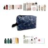 TropicalLife NIXUX Cosmetic Bag for Women Blue Marble Texture Make up Bag Travel Waterproof Toiletry Bag Zipper Portable Small Pencil Brushes Bag with Handle Strap view 4