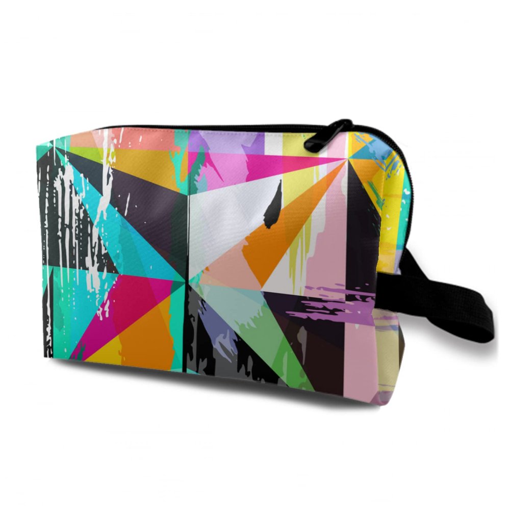 TropicalLife NIXUX Cosmetic Bag for Women Abstract Geometry Make up Bag Travel Waterproof Toiletry Bag Zipper Portable Small Pencil Brushes Bag with Handle Strap