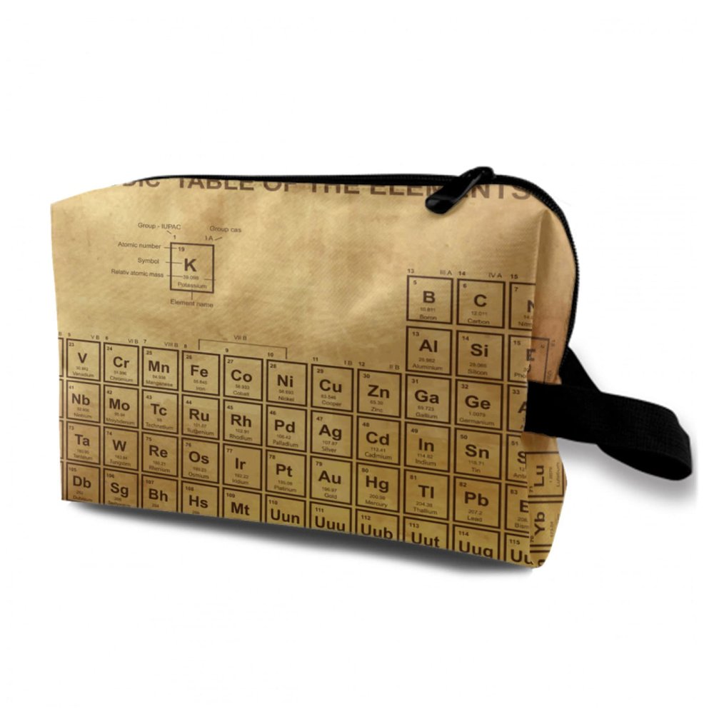 TropicalLife NIXUX Cosmetic Bag for Women Retro Element Periodic Table Make up Bag Travel Waterproof Toiletry Bag Zipper Portable Small Pencil Brushes Bag with Handle Strap