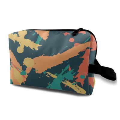 TropicalLife NIXUX Cosmetic Bag for Women Colored Graffiti Pattern Make up Bag Travel Waterproof Toiletry Bag Zipper Portable Small Pencil Brushes Bag with Handle Strap