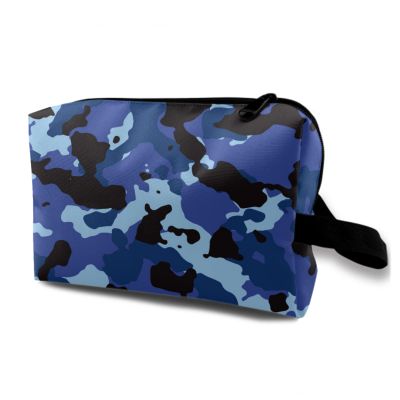 TropicalLife NIXUX Cosmetic Bag for Women Navy Camouflage Pattern Make up Bag Travel Waterproof Toiletry Bag Zipper Portable Small Pencil Brushes Bag with Handle Strap