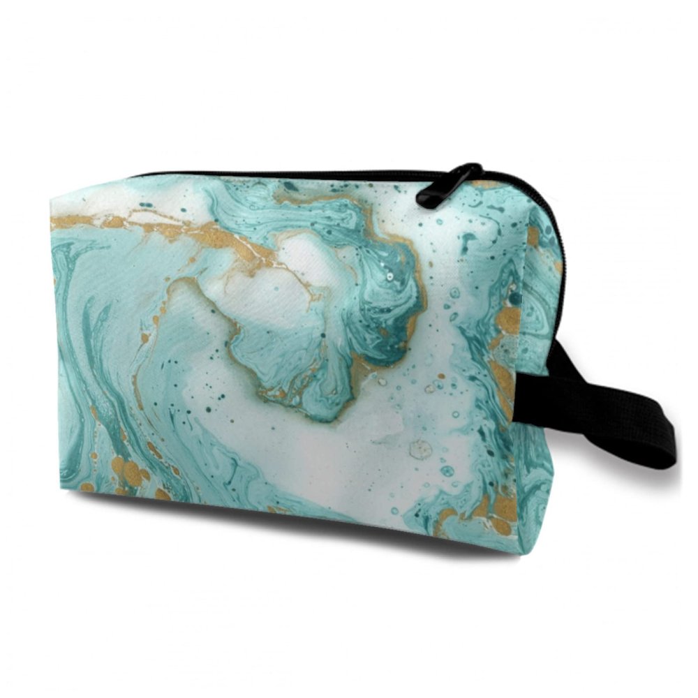 TropicalLife NIXUX Cosmetic Bag for Women Amber Texture Pattern Make up Bag Travel Waterproof Toiletry Bag Zipper Portable Small Pencil Brushes Bag with Handle Strap