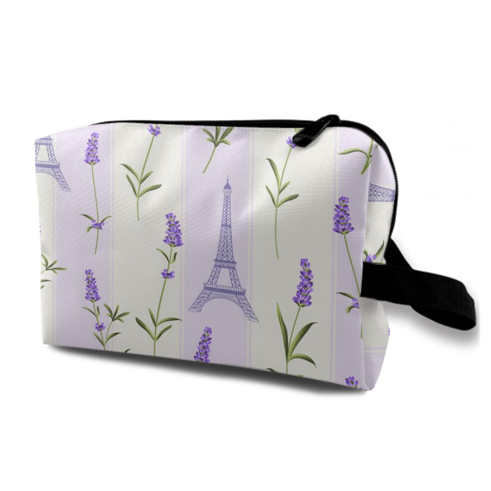 TropicalLife NIXUX Cosmetic Bag for Women Eiffel Tower and Flowers Make up Bag Travel Waterproof Toiletry Bag Zipper Portable Small Pencil Brushes Bag with Handle Strap