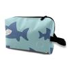 TropicalLife NIXUX Cosmetic Bag for Women Cartoon Shark Pattern Make up Bag Travel Waterproof Toiletry Bag Zipper Portable Small Pencil Brushes Bag with Handle Strap view 1