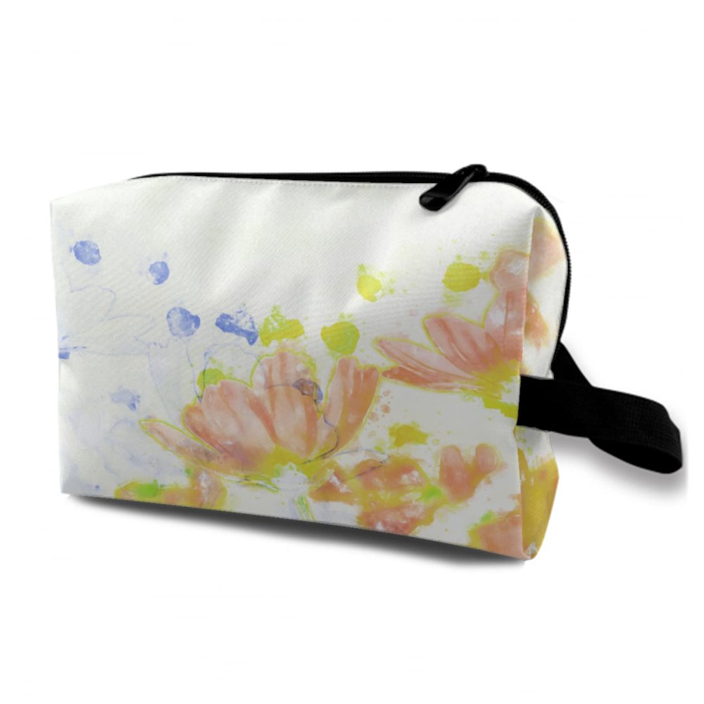 TropicalLife NIXUX Cosmetic Bag for Women Watercolor Flower Pattern Make up Bag Travel Waterproof Toiletry Bag Zipper Portable Small Pencil Brushes Bag with Handle Strap