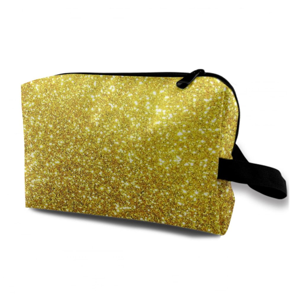 TropicalLife NIXUX Cosmetic Bag for Women A Glittering Illustration Make up Bag Travel Waterproof Toiletry Bag Zipper Portable Small Pencil Brushes Bag with Handle Strap